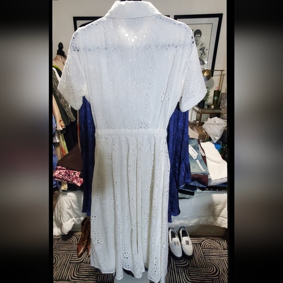 ZARA ZW COLLECTION WHITE EMBROIDERED EYELET SHIRT DRESS ✨️Size L✨️ - Picture 5 of 5